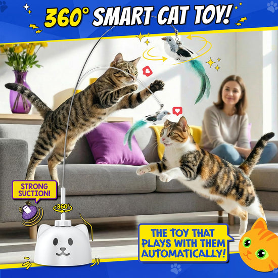 CATPICK interactive cat toy — automatic flying bird feather with suction base and motion activation