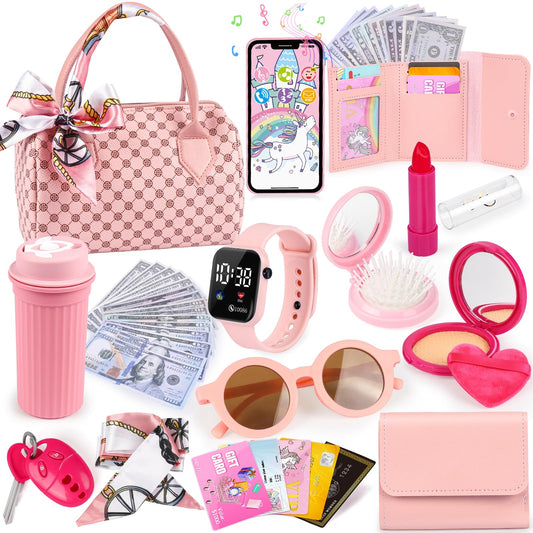 Oisacirg pretend play toy purse with 32 pieces for little girls