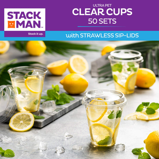 Drinking cup — Clear cups with strawless sip-lids, 50 pack