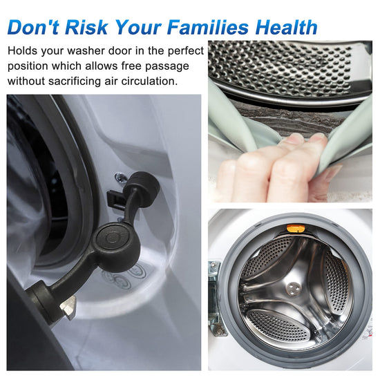 Draduo Front Load Washer Door Prop, Washing Machine Door Prop Open to Prevent Odors with 3 Adhesive Metal Catch, Door Holder to Keep Door Open (Black)