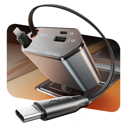 GUSGU charging adapter with retractable 2.6ft cord and USB-C, Lightning cables