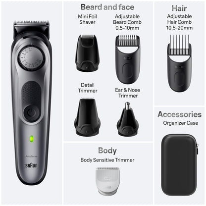 Braun Series 7 74 hair trimmer — stainless steel, waterproof, cordless