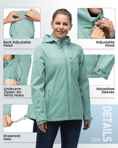 Packable rain jacket — Lightweight waterproof coat with hood for cycling and biking