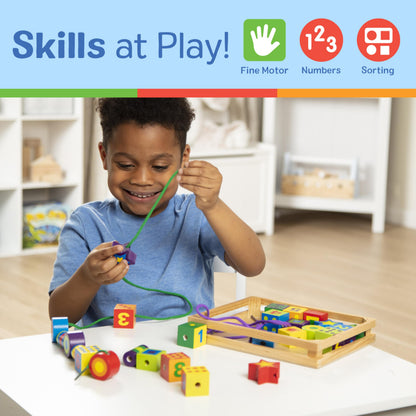 Melissa & Doug lacing beads - 27 wooden beads with 2 laces for fun activity