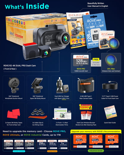 ROVE R2-4K dual pro dash cam - 4K front and rear with dual sensors and WiFi 6