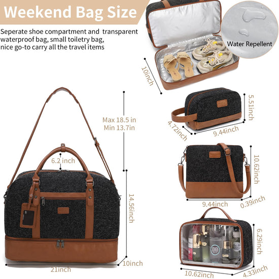 Wogarl duffel bag with shoe compartment and toiletry bag for travel and gym