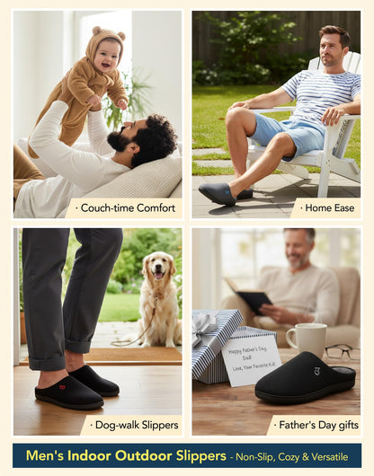 VeraCosy men's two-tone memory foam slippers — durable rubber sole for indoor outdoor use