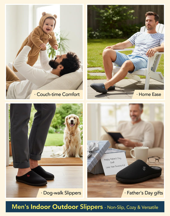 VeraCosy men's two-tone memory foam slippers — durable rubber sole for indoor outdoor use