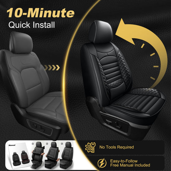AOMSAZTO vehicle seat cover - Full set for Dodge RAM 2002-2025 Crew Cab with curved bench, black