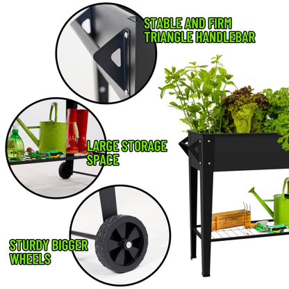 32" Raised Garden Bed with Wheels & Storage Shelf — 400 lbs Capacity