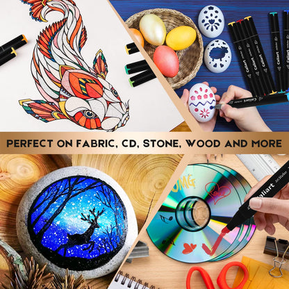 Caliart alcohol markers — 100 colors dual tip art markers with case for artists