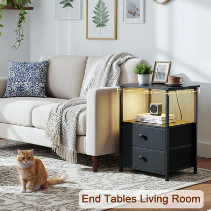 LoakeKEL night stand - LED nightstand with charging station and storage shelf
