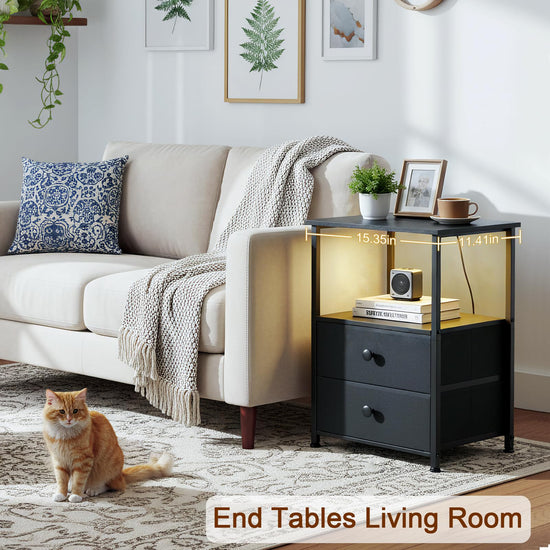 LoakeKEL night stand - LED nightstand with charging station and storage shelf