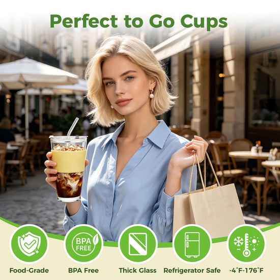 Birity drinking cup — glass with bamboo lid and straw, 24oz tumbler, 2 pack