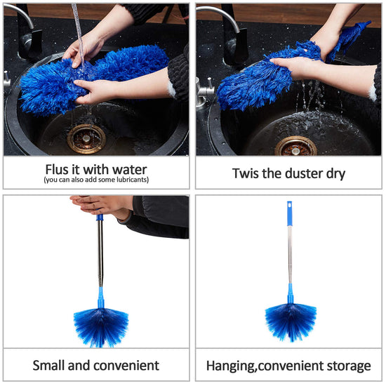 LAZYCOTTAGE Ceiling Fan Duster with Extension Pole, Cobweb & Corner Brush Cleaning Kit w 2 Duster Heads for Cleaning, 100 Inch Long Handle Telescoping Pole, Washable