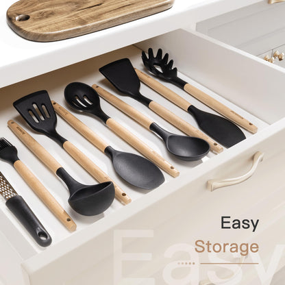 Food spatula — 39 piece silicone cooking utensils set with wooden handle by Astercook