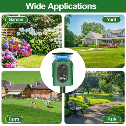 Upgraded Solar Ultrasonic Animal Repellent,360° Cat Repellent Outdoor with Motion Sensor,IP65 Waterproof Dog Repeller with Flash Light to Drive Away Rabbit Deer Squirrel Skunk for Yard Garden Lawn