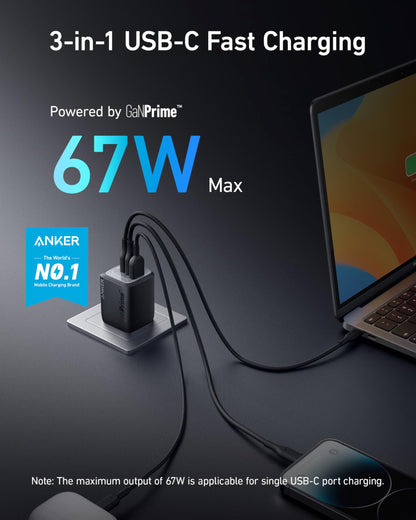 Anker charging adapter — 67W GaN with 3 ports for fast charging devices