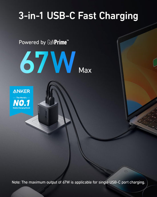 Anker charging adapter — 67W GaN with 3 ports for fast charging devices