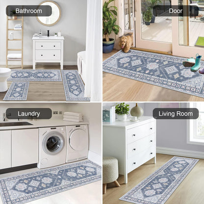 HEBE boho kitchen rug set — washable non-slip mats and runner for home decor
