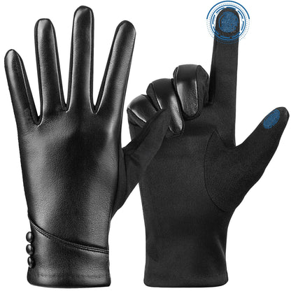 APPAREL_GLOVES — Alqqas women's winter leather touch screen gloves with wool lining