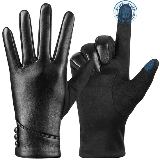 APPAREL_GLOVES — Alqqas women's winter leather touch screen gloves with wool lining