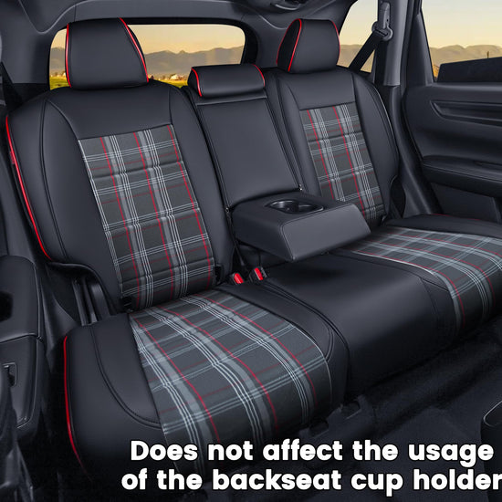 HKZ Fit CRV car seat covers - Leather in Scottish style black/red for Honda CR-V 2023-2026 models
