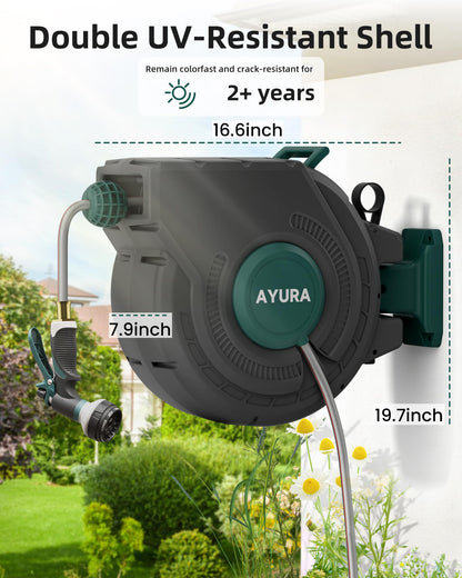 AYURA winding reel — Heavy duty automatic design with kink-free rewind and lock feature