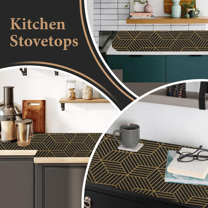 Furniture liner — Non-slip gold geometric design, easy to clean for cabinets and drawers