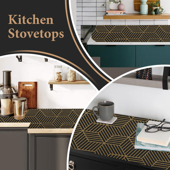 Furniture liner — Non-slip gold geometric design, easy to clean for cabinets and drawers