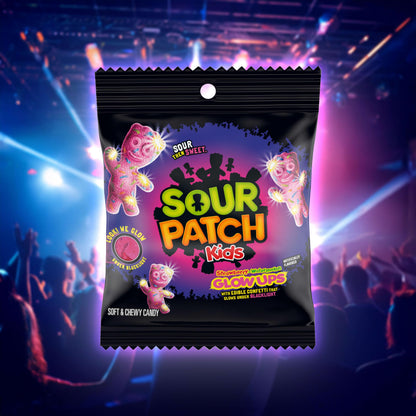 SOUR PATCH KIDS — Glow ups strawberry-watermelon gummy candy in bulk bags 12-3.08 oz bags.