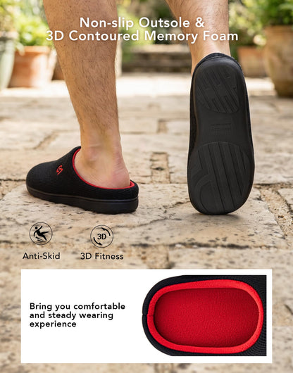 VeraCosy men's two-tone memory foam slippers — durable rubber sole for indoor outdoor use
