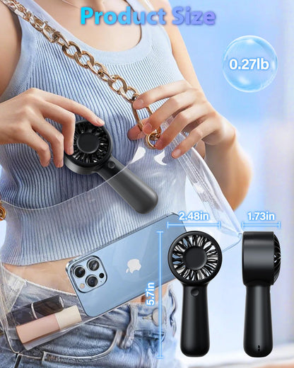 AUIIAH portable handheld fan - small turbo design with lanyard and USB rechargeable features