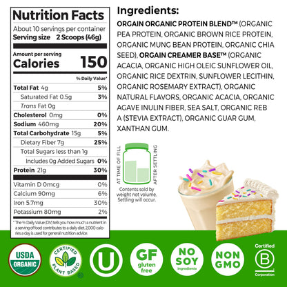 Orgain protein supplement powder — organic vegan formula