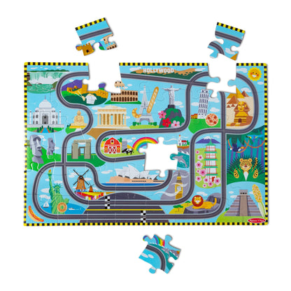 Melissa & Doug puzzles — Race around the world tracks with wind-up vehicles