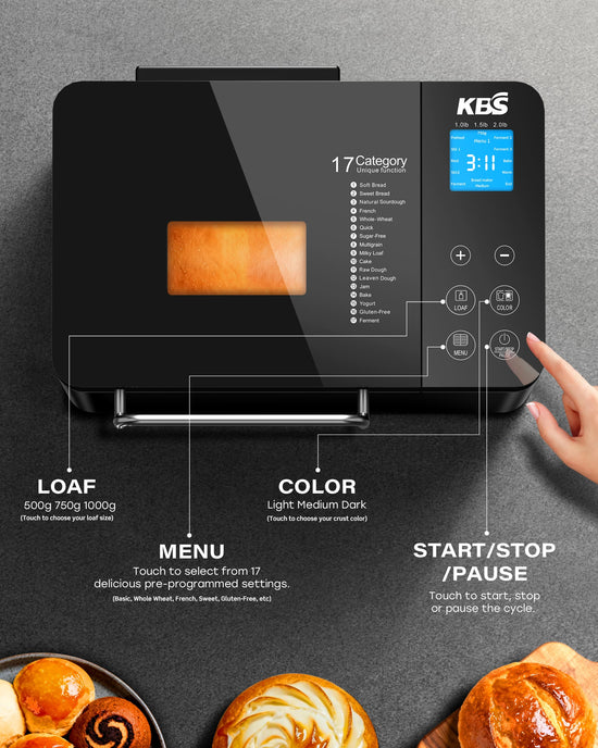 KBS bread making machine — 17-in-1 with dual heaters and stainless steel design