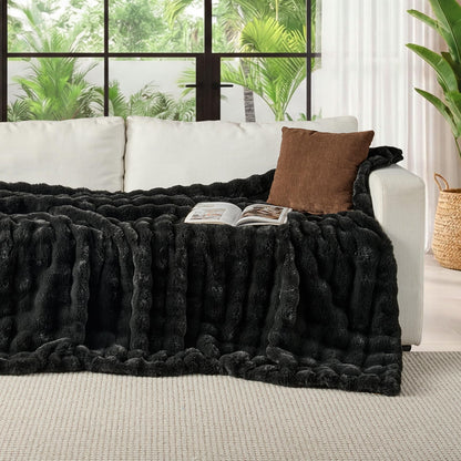 Lotus Karen faux fur throw blanket — Bubble rabbit fluff design in grey