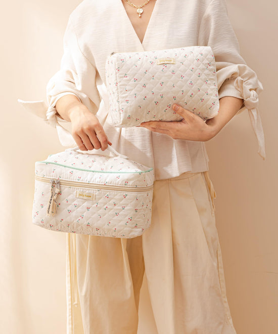 HBselect cosmetic case — quilted floral design in 3 pieces set