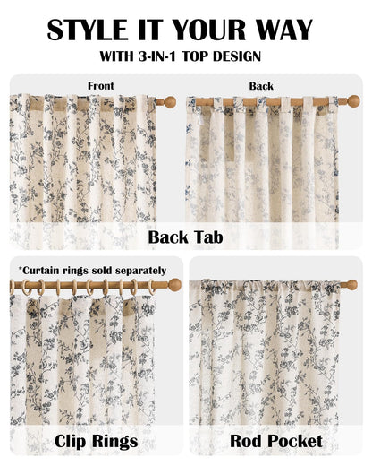 Lazzzy floral linen curtains — vintage farmhouse style with light filtering design