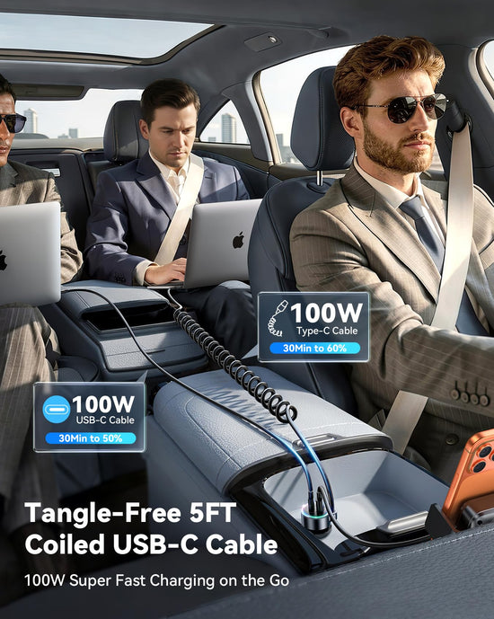 200W Car Charger USB C Fast Charge, PD100W Fast Car Charger Type C, PD3.0/QC4.0/PPS Cigarette Lighter Phone Adapter for iPhone 17 16 15 ProMax, MacBook Pro Air Laptop, Samsung S26/S25, Pixel, iPad Pro