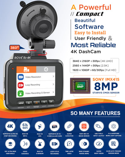 ROVE R2-4K dash cam — 4K UHD with built-in WiFi and GPS