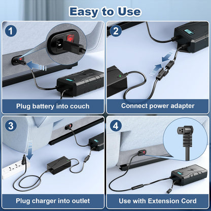 SWANPOW Battery Pack for Reclining Furniture, 2500mAh Universal Recliner Battery Pack Rechargeable with LED Display for 2-Pin Electric Recliner, Sofa, Lift Chair, Couch, Motion Furniture