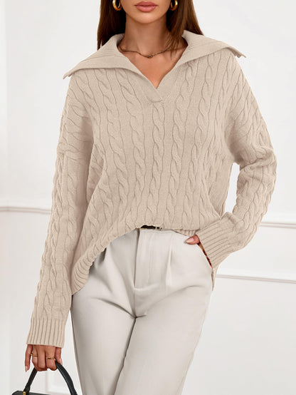 Sweater — Spring cable knit oversized design for women by PRETTYGARDEN