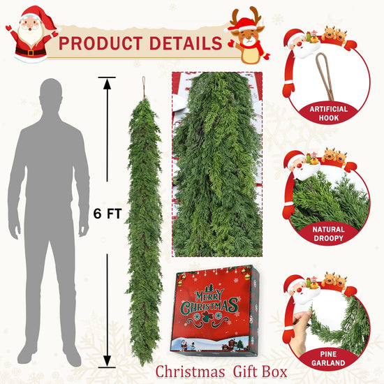 Cedar garland — Christmas decor for mantle, stairs, tables, and fireplaces