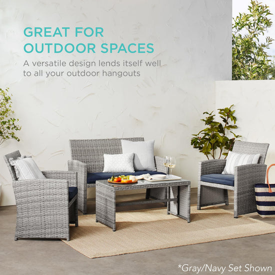 Best Choice Products outdoor wicker patio conversation set with coffee table and cushions
