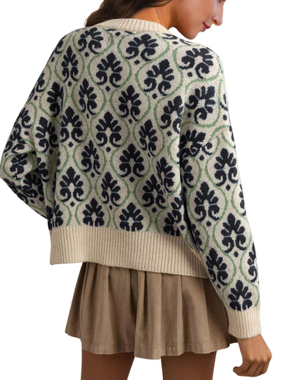MINSURE women floral cardigan sweater - Open front long sleeve button down design