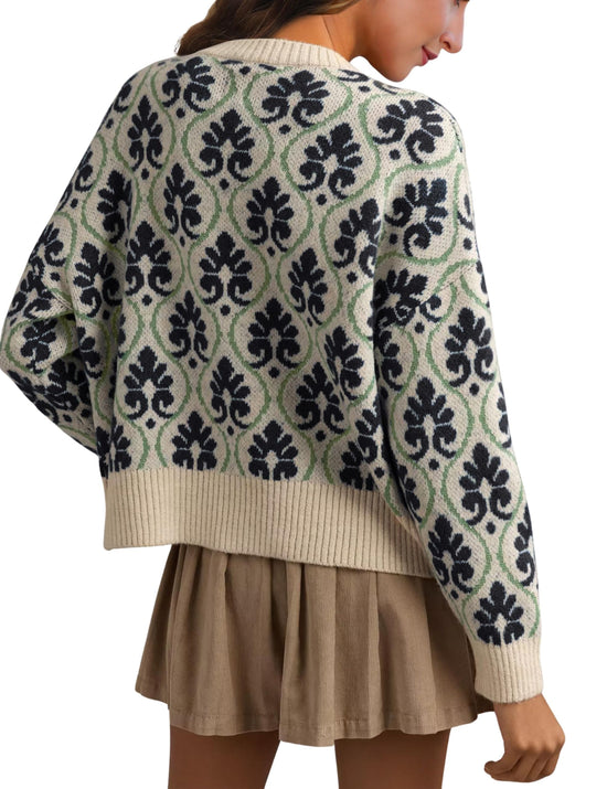 MINSURE women floral cardigan sweater - Open front long sleeve button down design