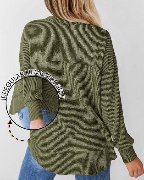 KIRUNDO shirt — casual ribbed knit long sleeve button v neck blouse for women