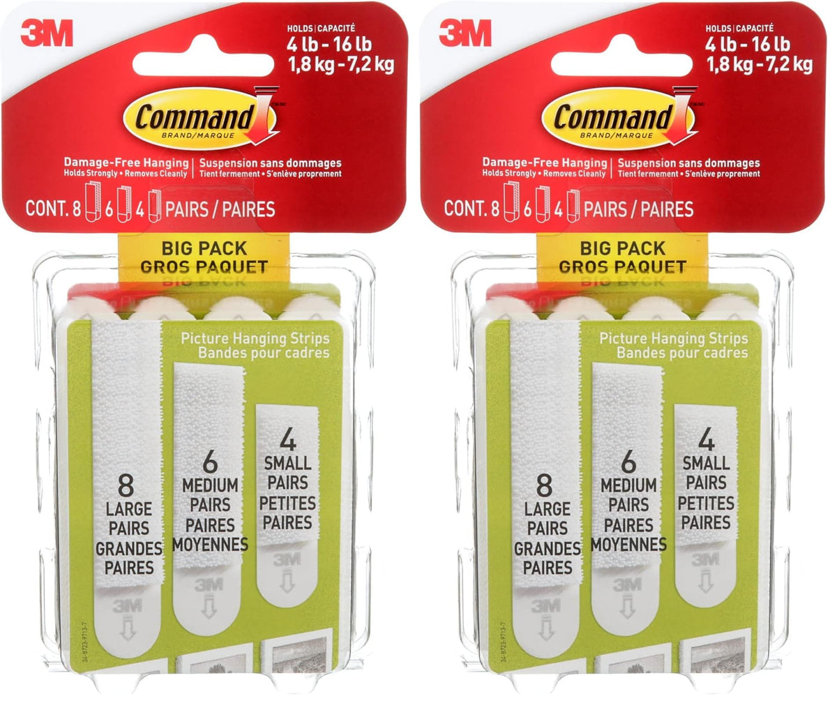 Adhesive tapes — 3M Command picture hanging strips big pack, removable, 18 pairs/pack
