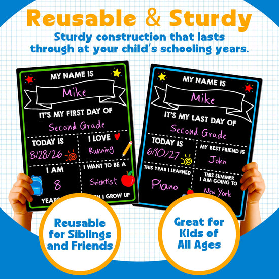 Writing board — Reusable first day of school chalkboard sign 14 x 11 in double sized